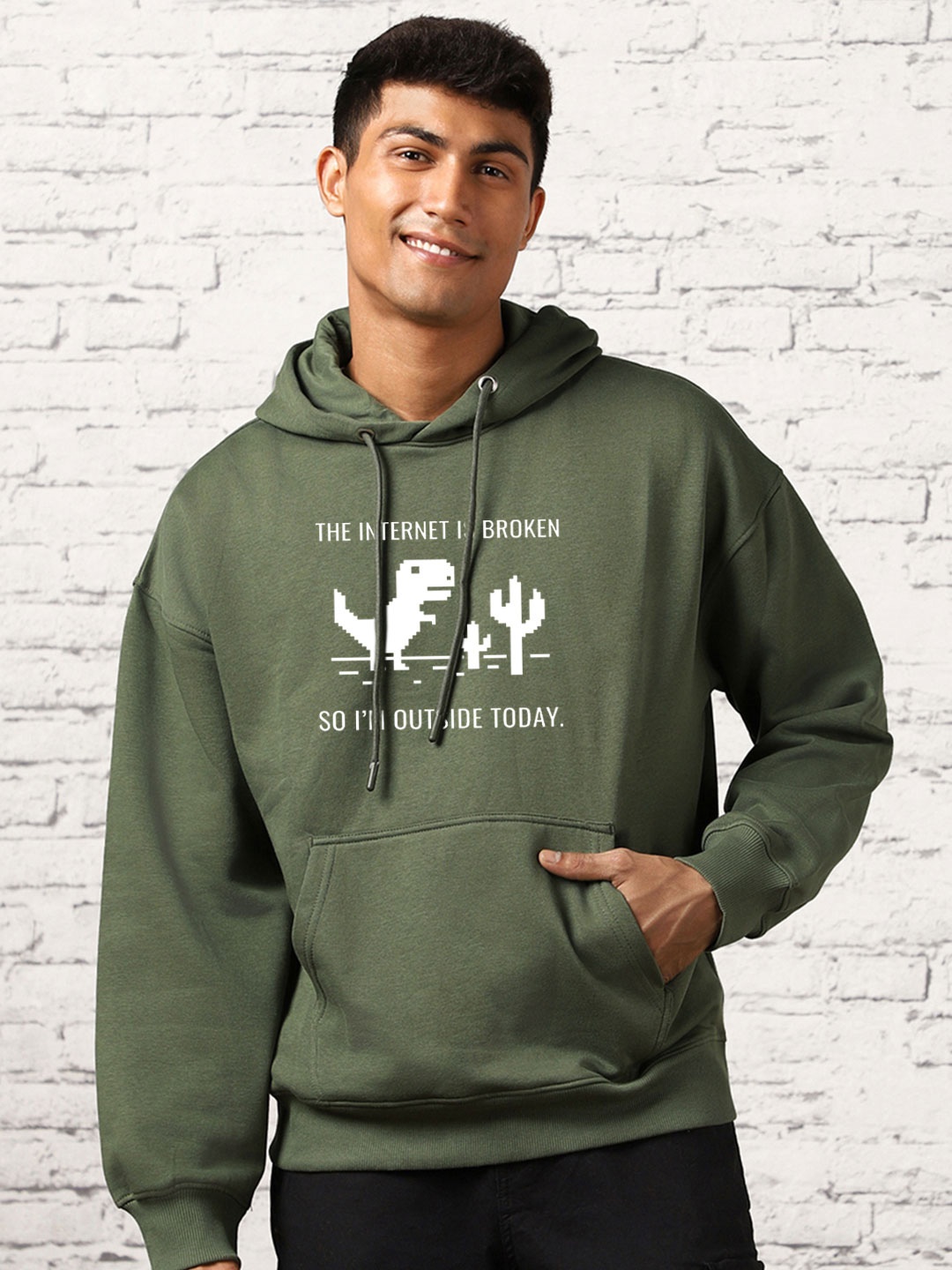 

NOBERO Typography Printed Hooded Oversized Sweatshirt, Olive