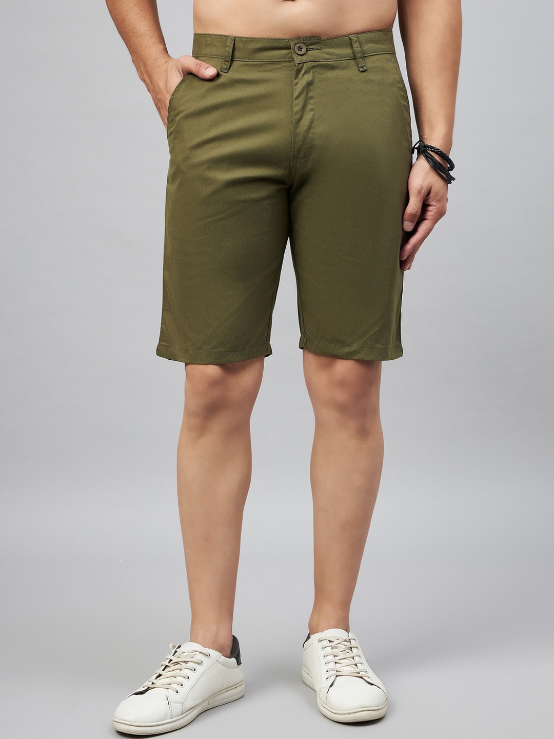 

STUDIO NEXX Men Regular Fit Mid-Rise Cotton Shorts, Olive