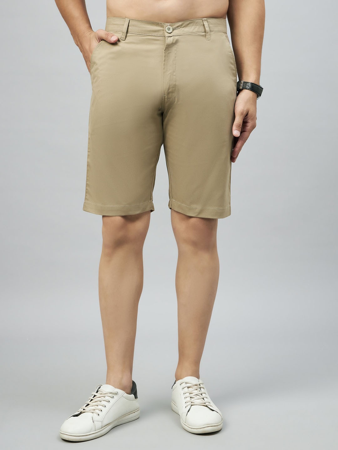 

STUDIO NEXX Men Regular Fit Mid-Rise Cotton Shorts, Khaki