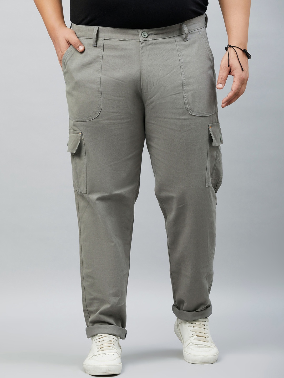 

STUDIO NEXX Men Plus Size Relaxed Straight Leg Straight Fit Cotton Cargos Trousers, Grey
