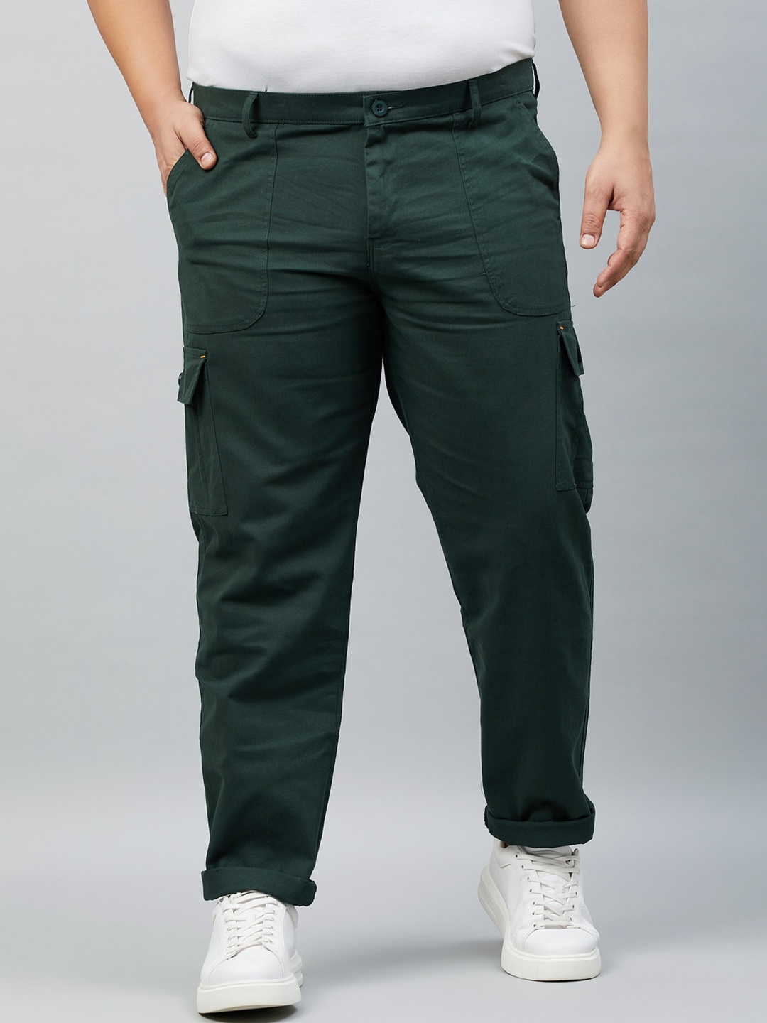 

STUDIO NEXX Plus Size Men Relaxed Straight Leg Pure Cotton Straight Fit Cargos, Green