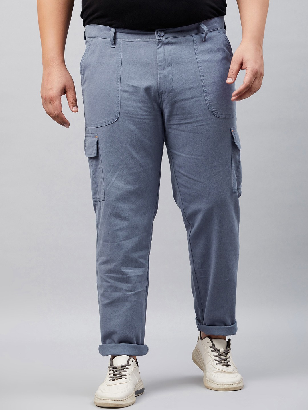 

STUDIO NEXX Plus Size Men Relaxed Straight Leg Straight Fit Pure Cotton Cargo Trouser, Blue