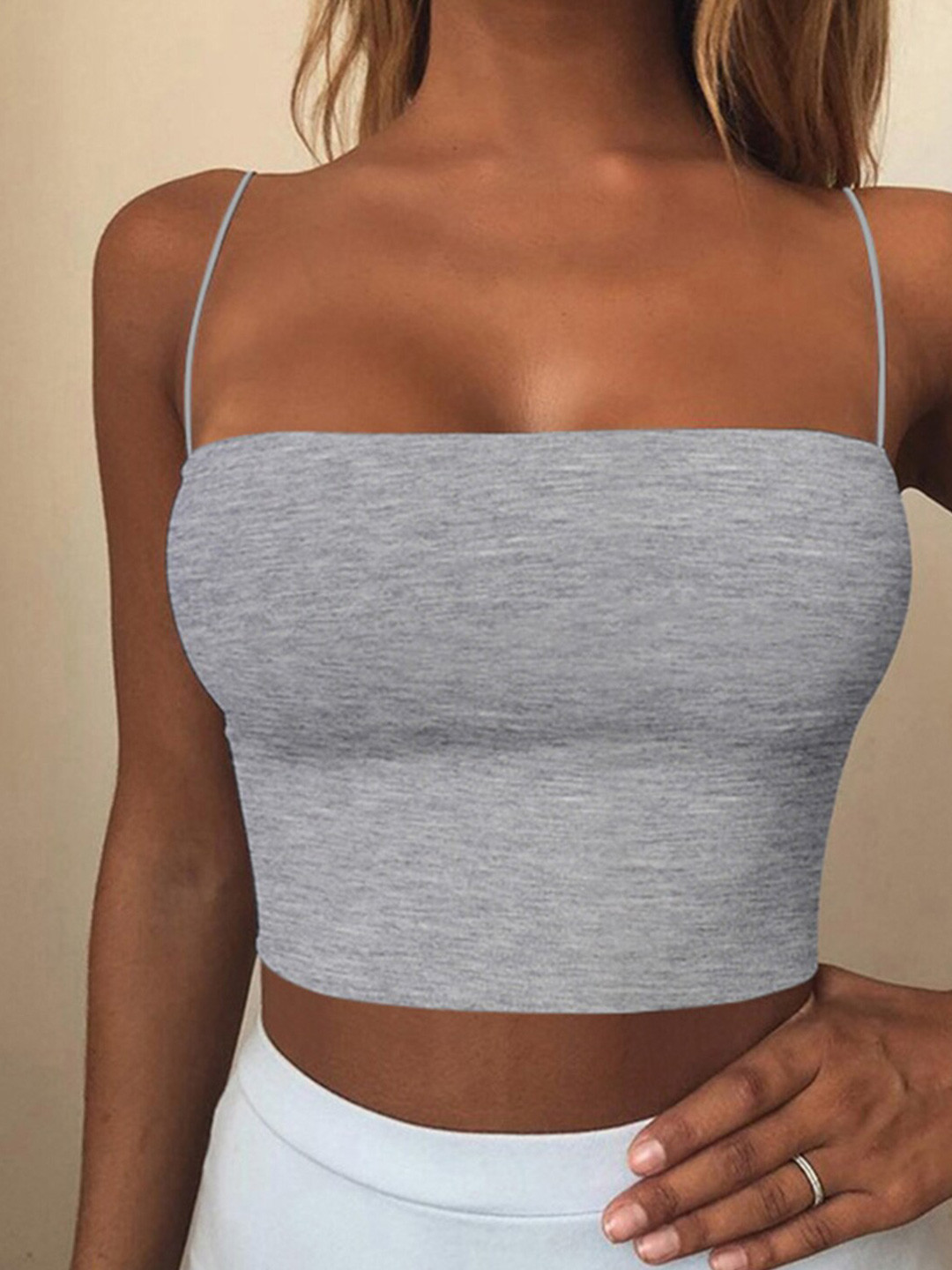 

StyleCast Grey Shoulder Straps Tank Crop Top
