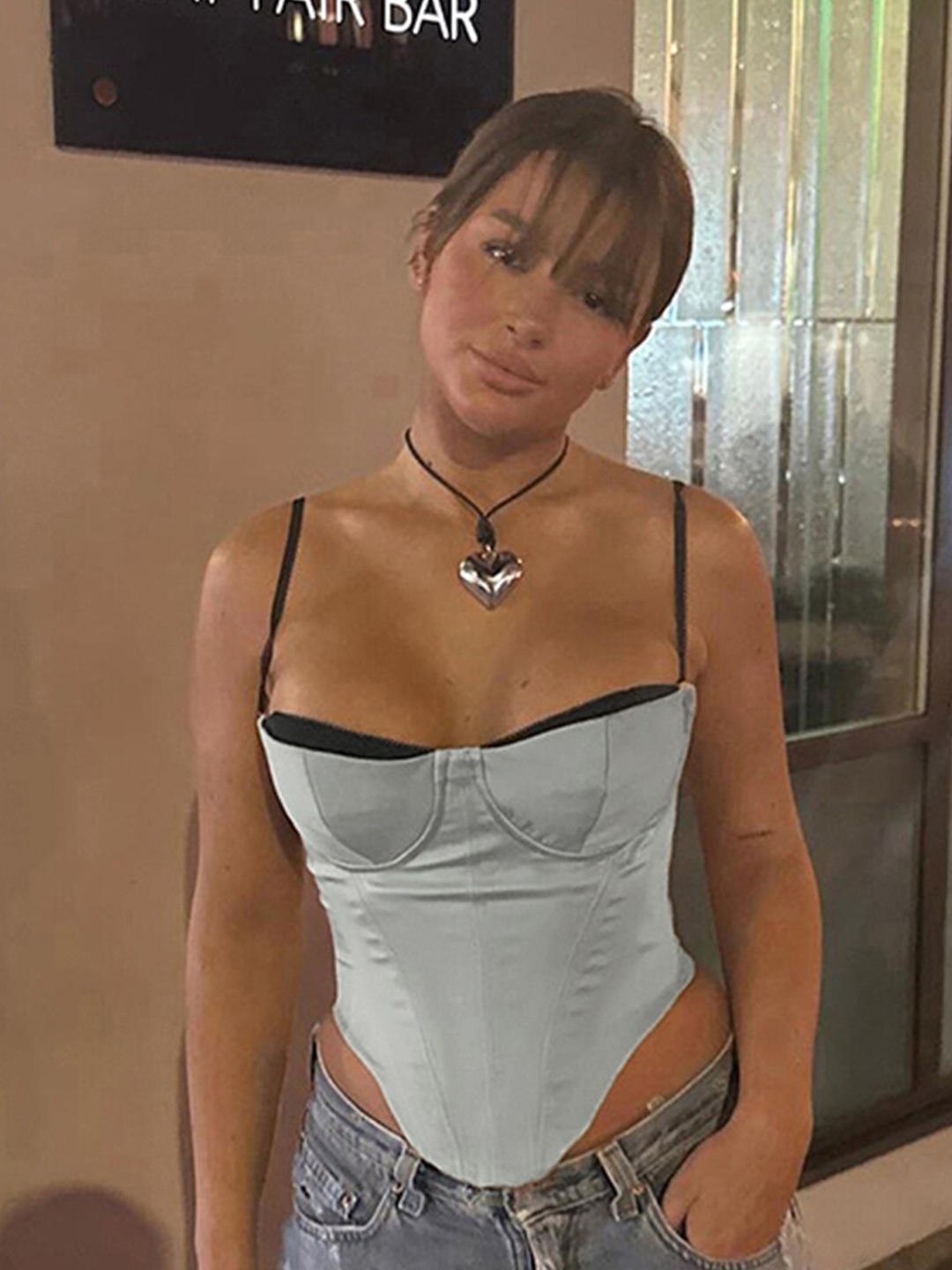 

StyleCast Grey Shoulder Strap Top