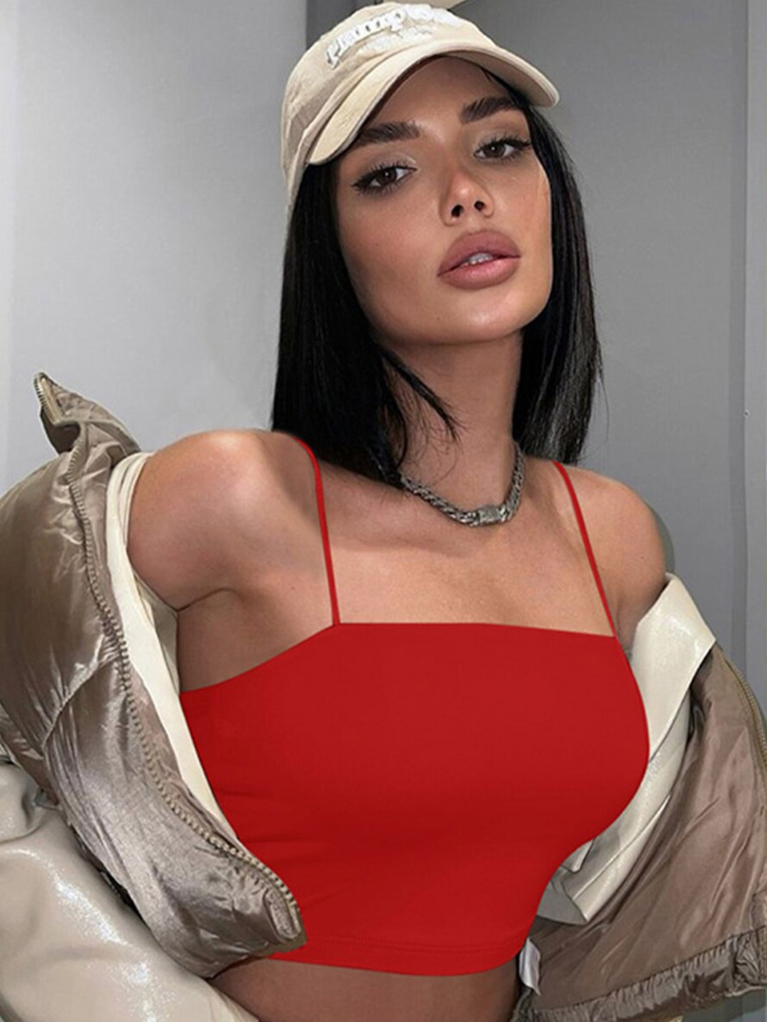 

StyleCast Red Shoulder Straps Sleeveless Crop Top