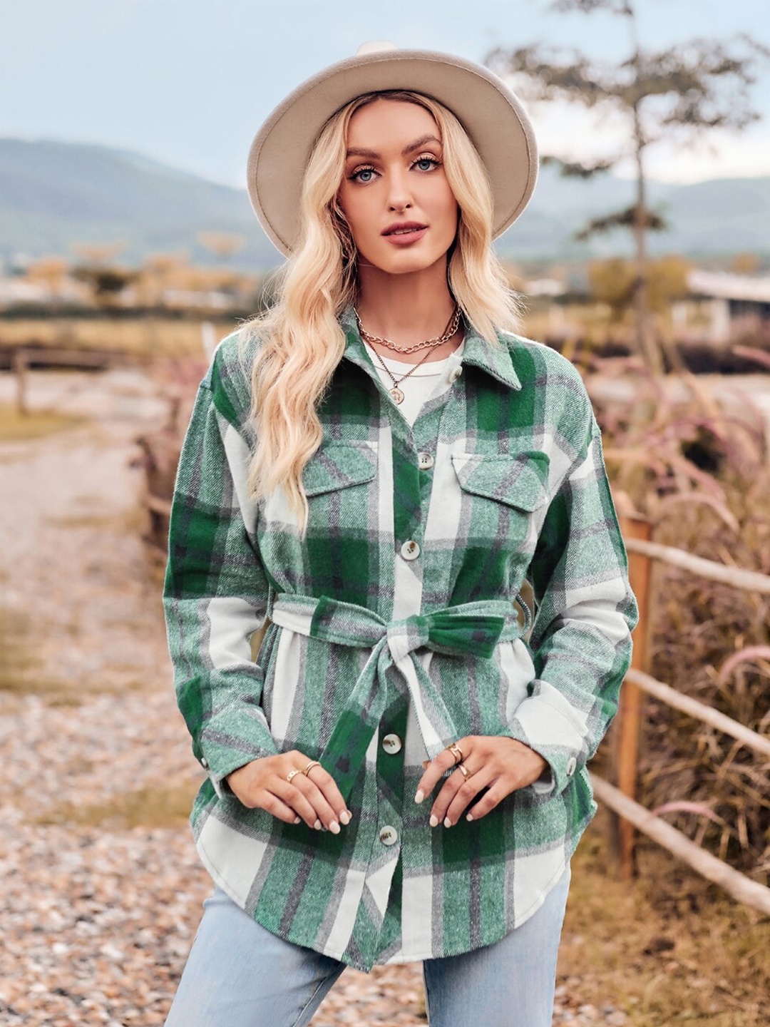 

StyleCast Green Checked Shirt Style Top