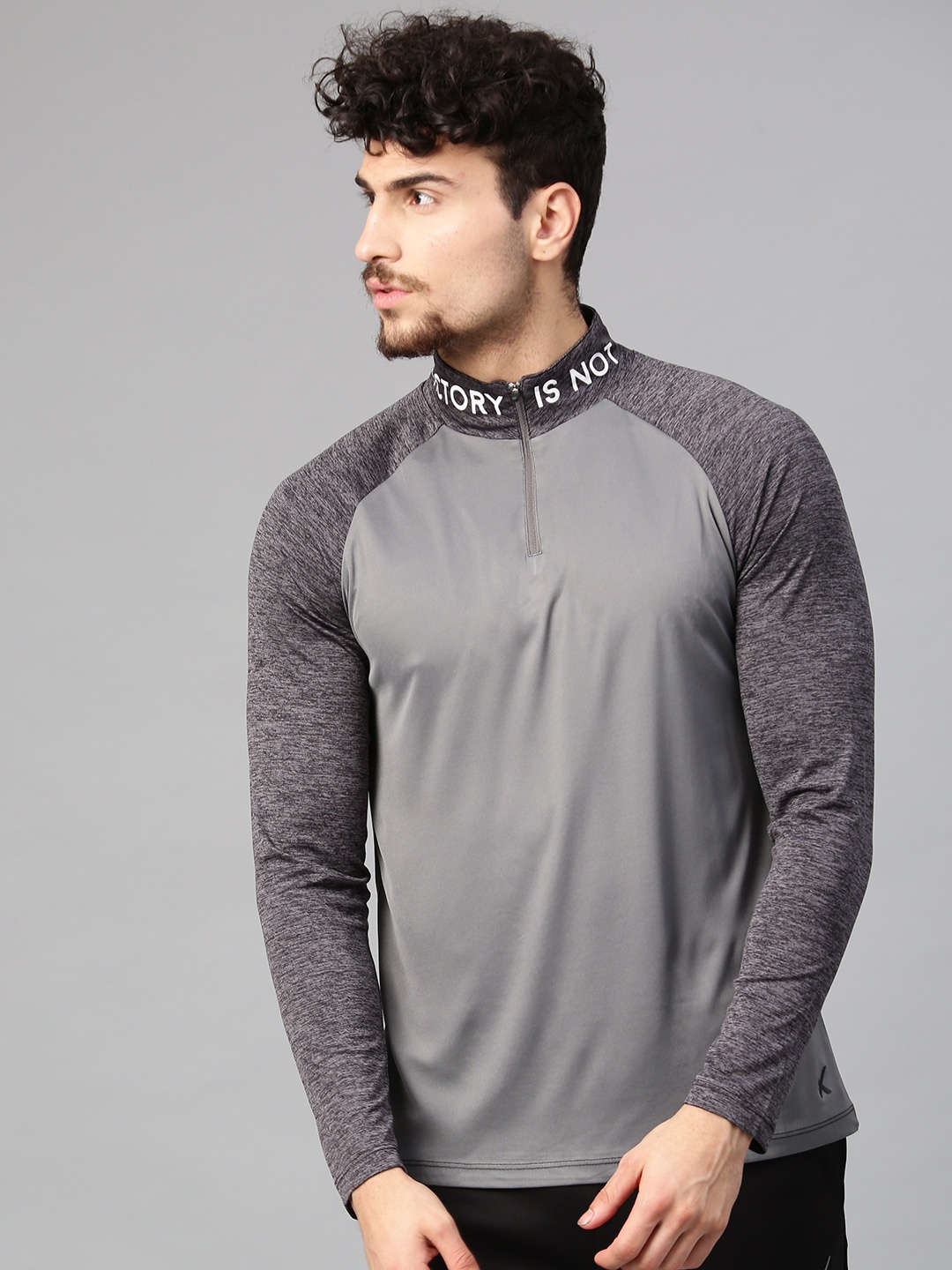 

HRX by Hrithik Roshan Men Grey Solid High Neck T-shirt