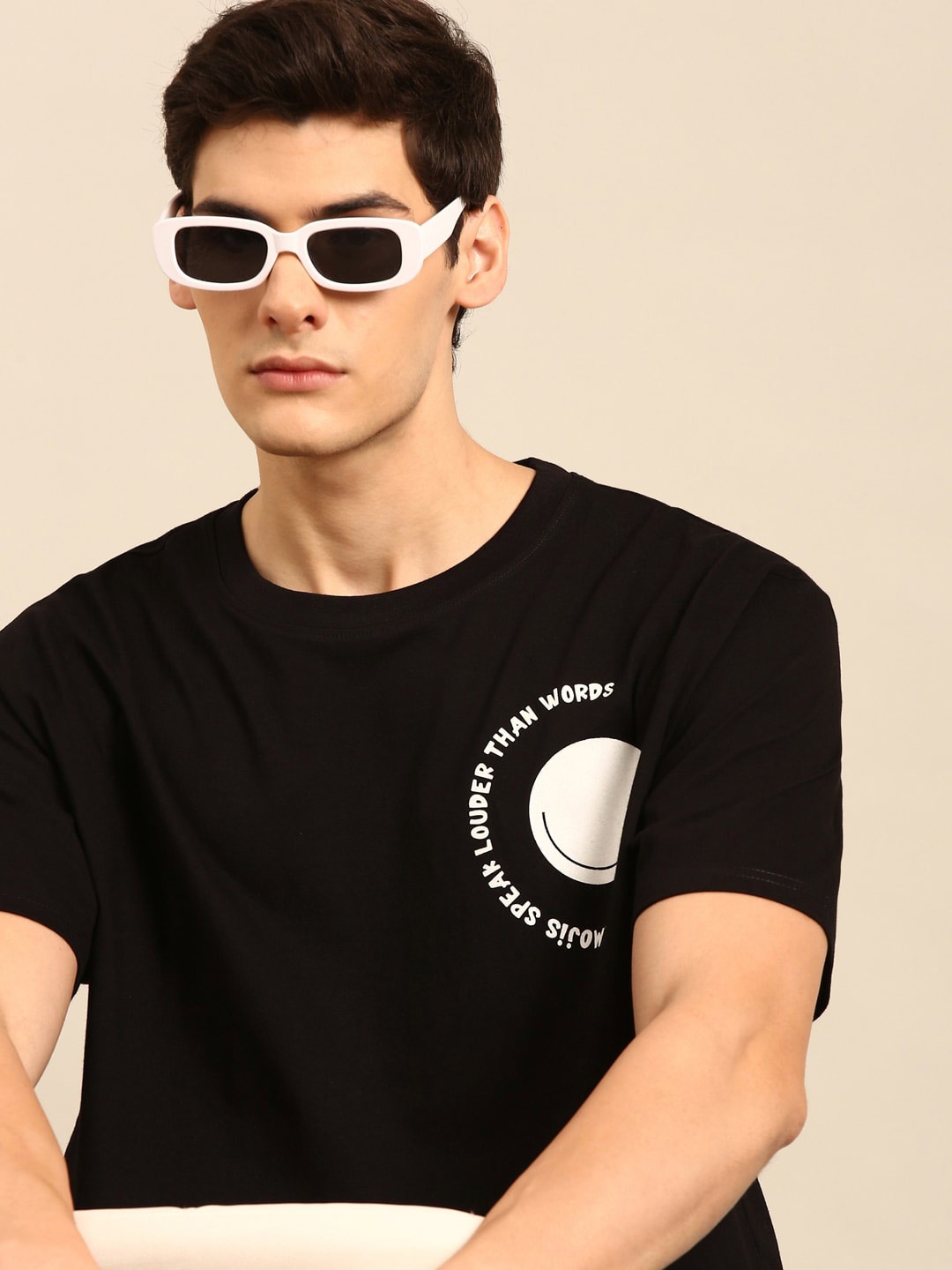 

recast Typography Printed Bio Finish Oversized Pure Cotton T-shirt, Black