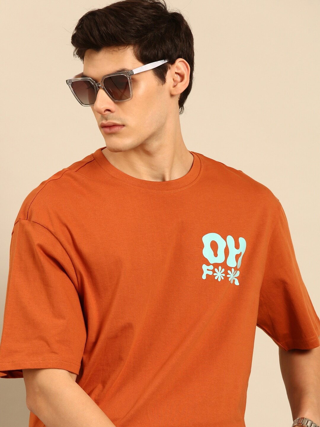 

recast Typography Printed Bio Finish Oversized T-shirt, Brown