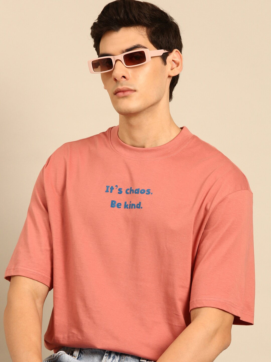

recast Bio Finish Typography Printed Pure Cotton Oversized T-Shirt, Pink