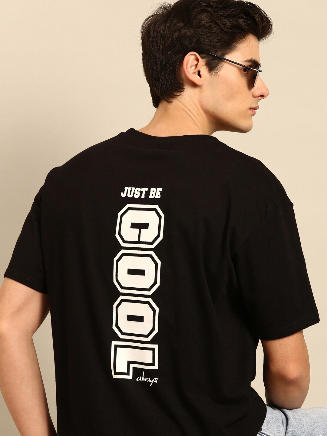

recast Typography Printed Bio Finish Oversized Cotton T-shirt, Black