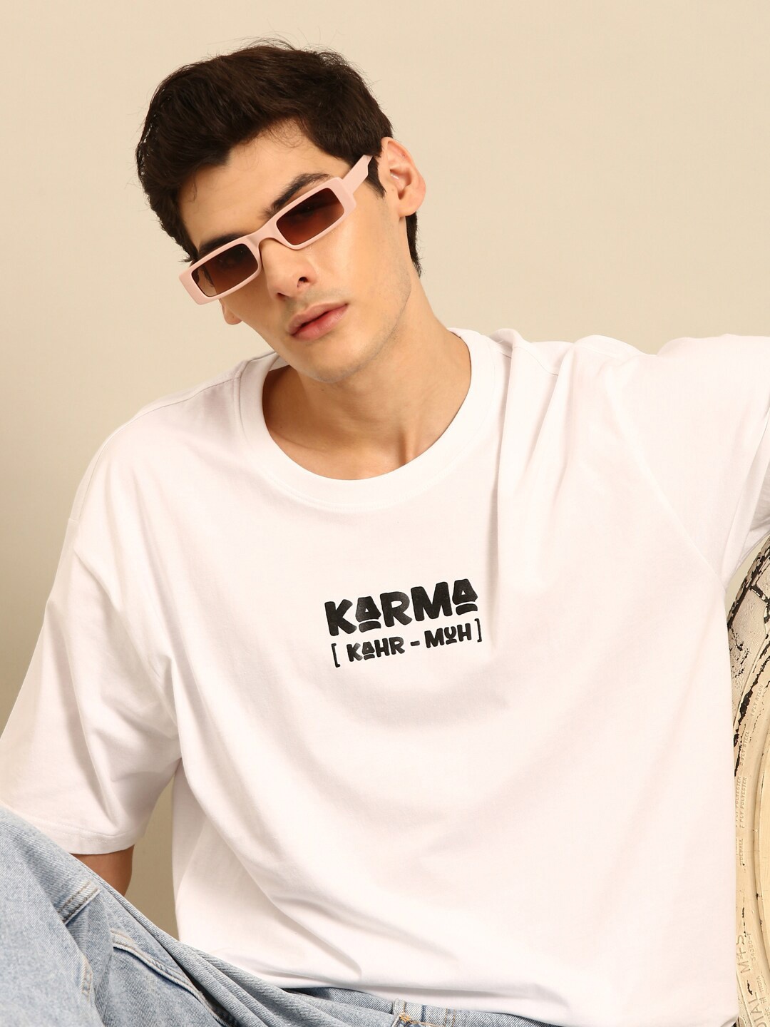 

recast Bio Finish Typography Printed Pure Cotton Oversized T-Shirt, White