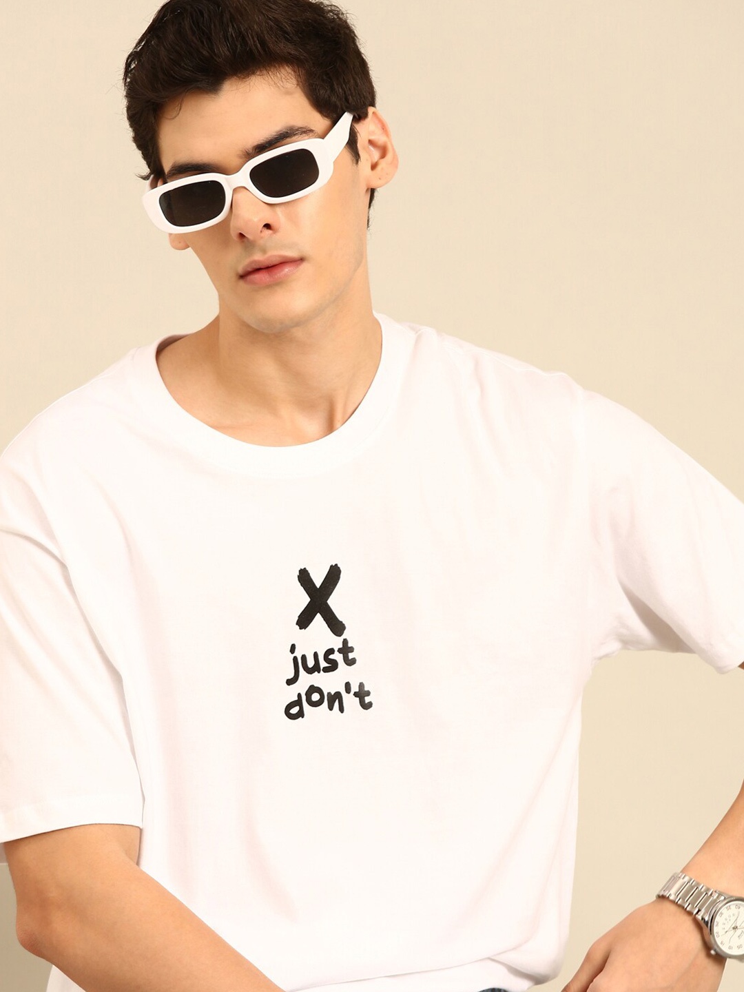 recast Bio Finish Typography Printed Pure Cotton Oversized T-Shirt, White