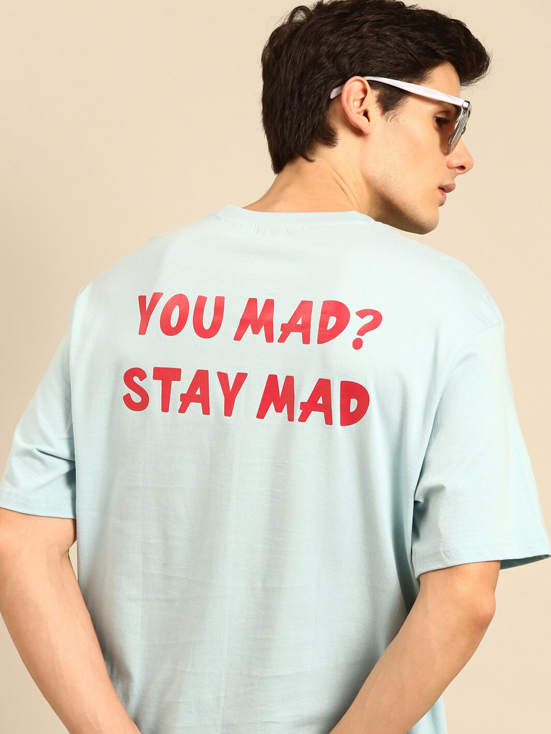 

recast Bio Finish Typography Printed Pure Cotton Oversized T-Shirt, Blue