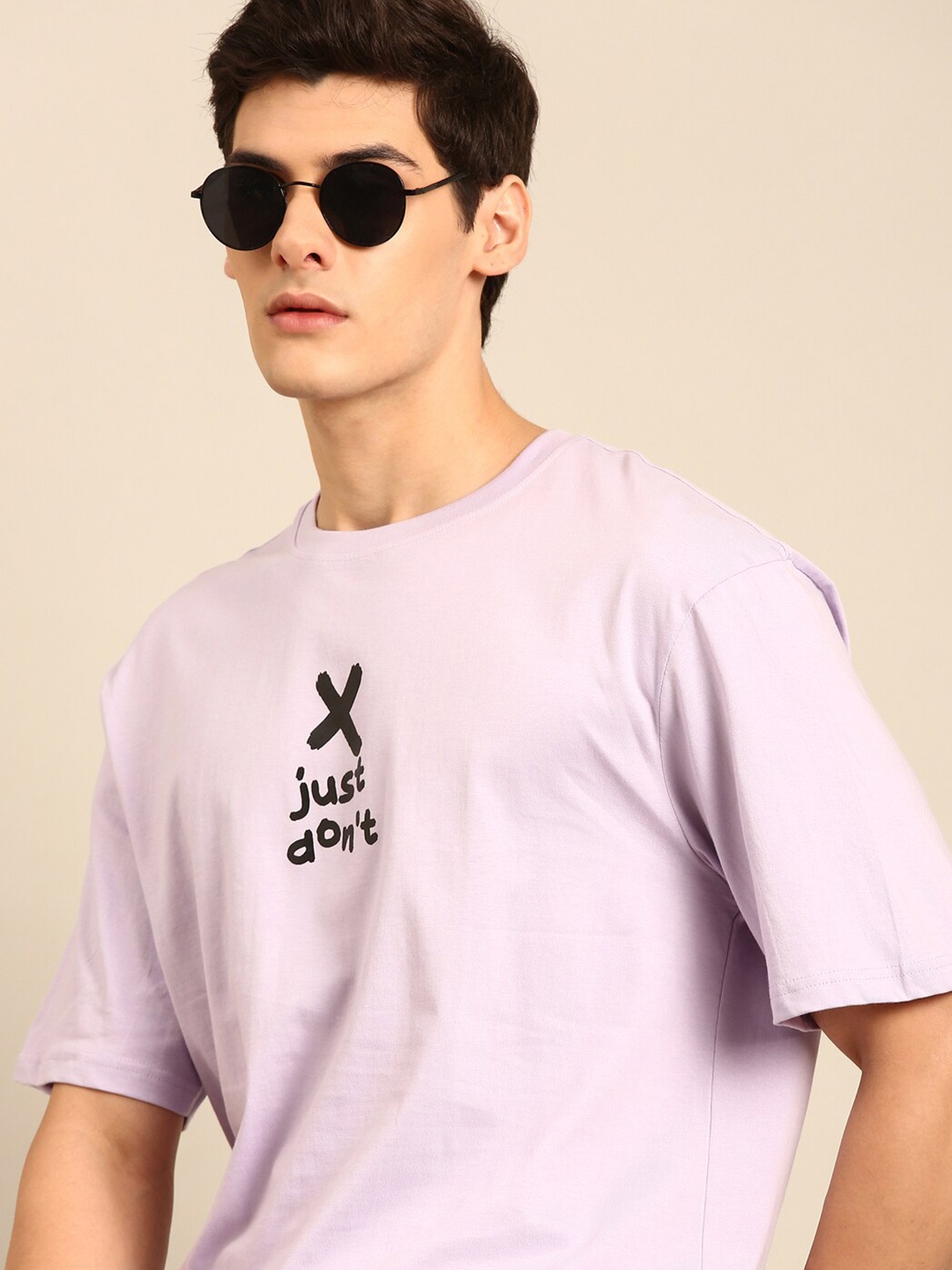 recast Bio Finish Typography Printed Pure Cotton Oversized T-Shirt, Purple