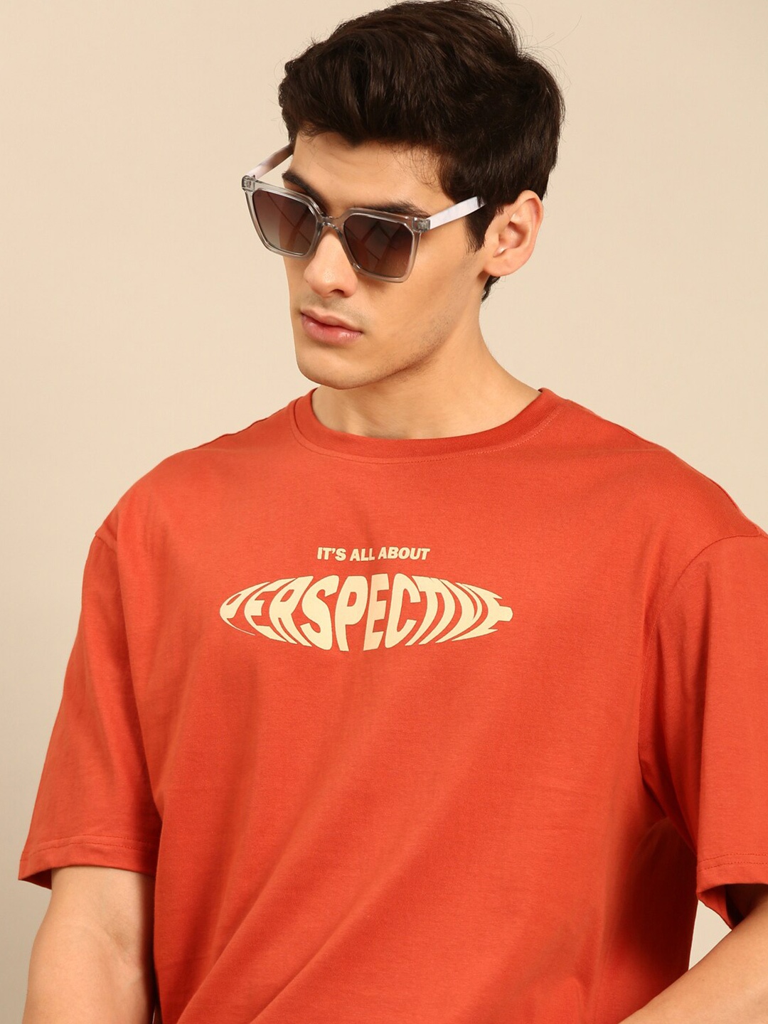 

recast Typography Printed Cotton Oversized Bio Finish T-shirt, Orange