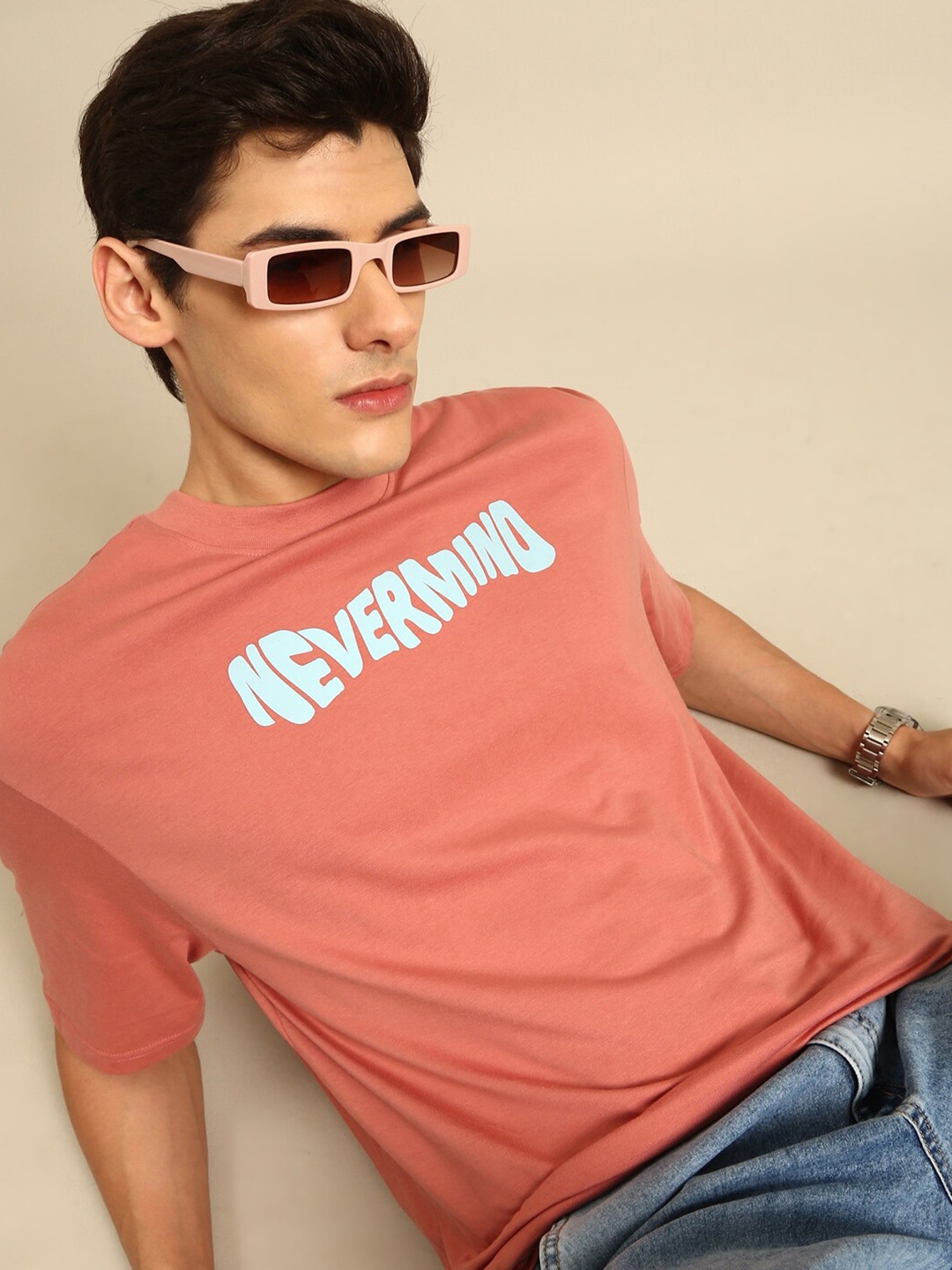 

recast Bio Finish Typography Printed Pure Cotton Oversized T-Shirt, Pink