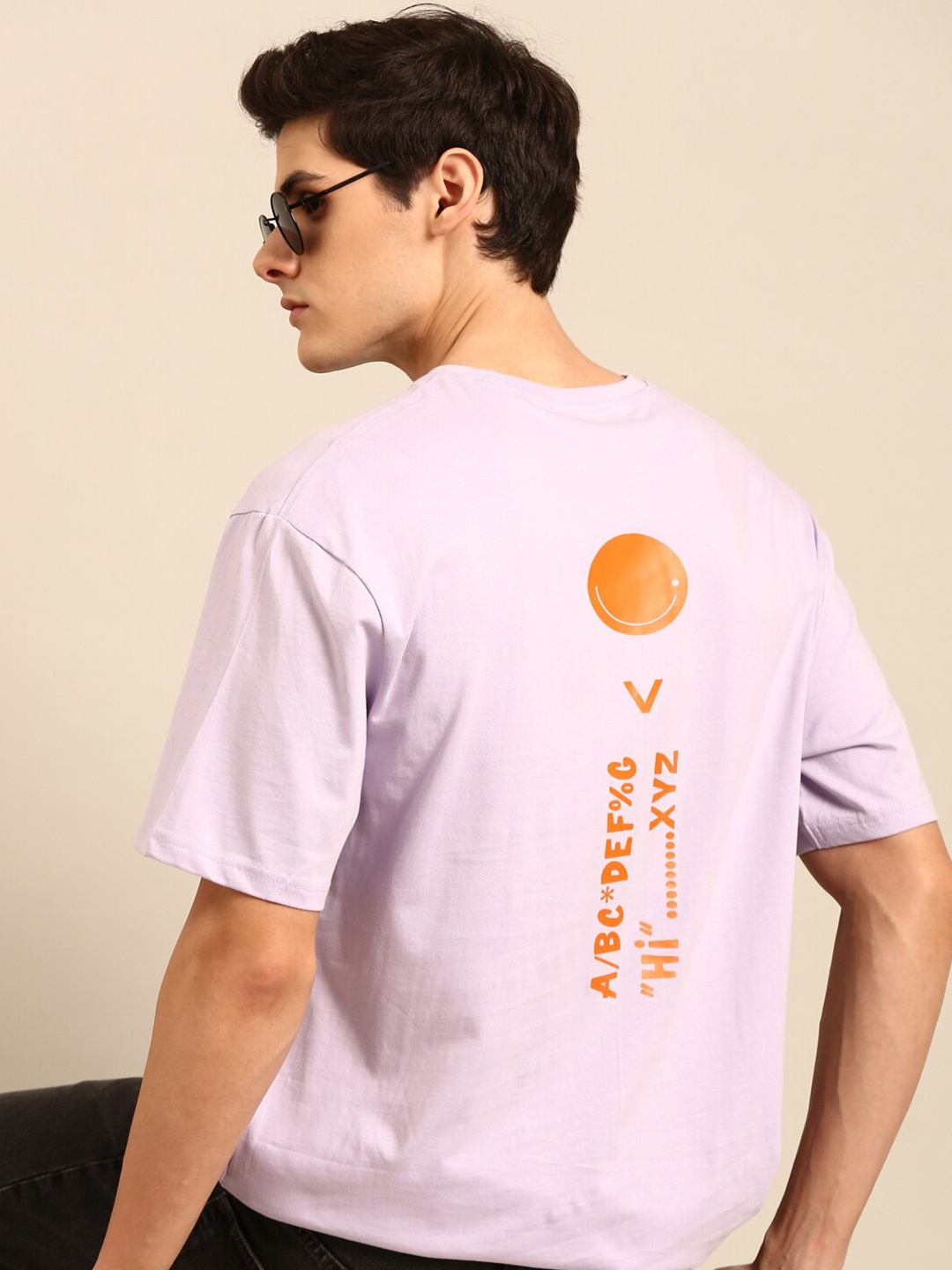 recast Typography Printed Bio Finish Oversized T-shirt, Purple