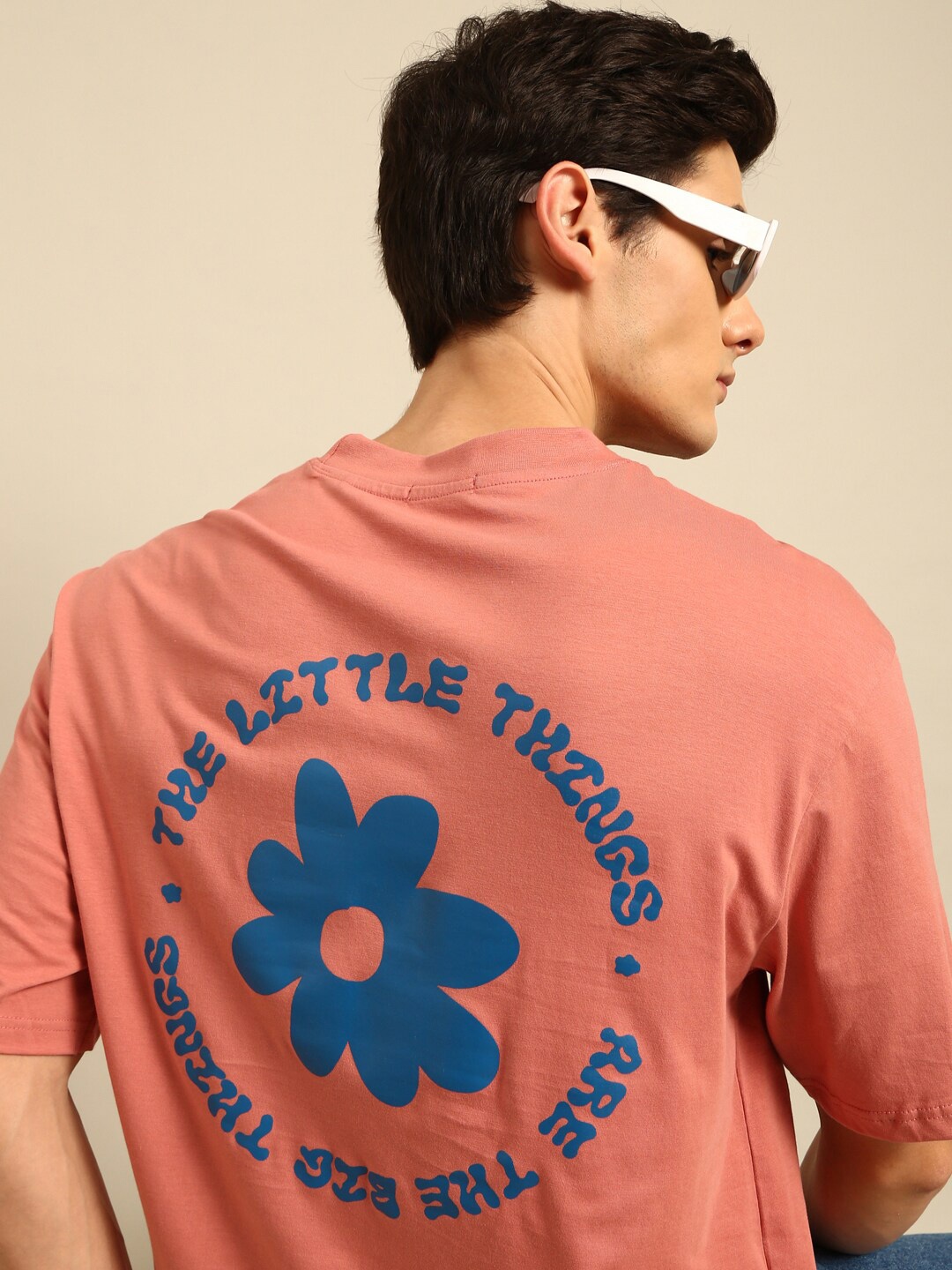

recast Bio Finish Typography Printed Pure Cotton Oversized T-Shirt, Peach