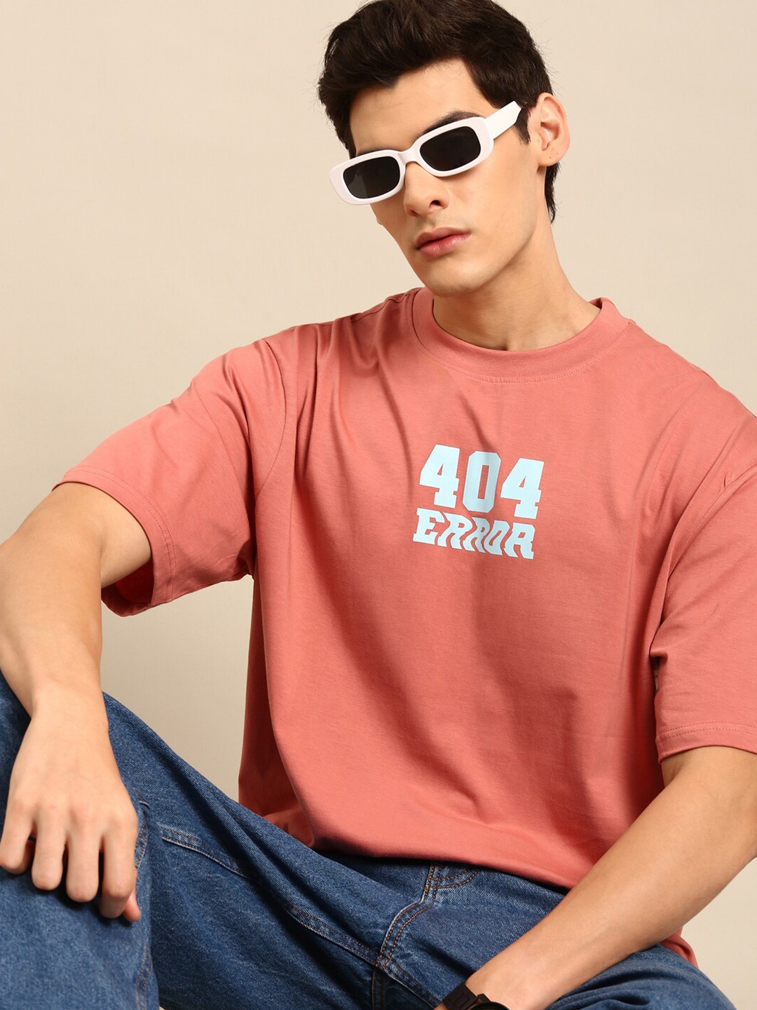 

recast Typography Printed Bio Finish Oversized Cotton T-shirt, Pink