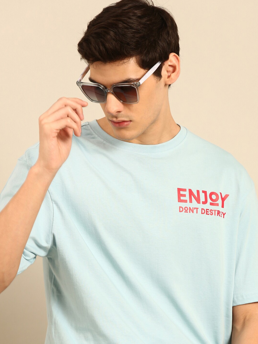 

recast Typography Printed Bio Finish Oversized Cotton T-shirt, Blue