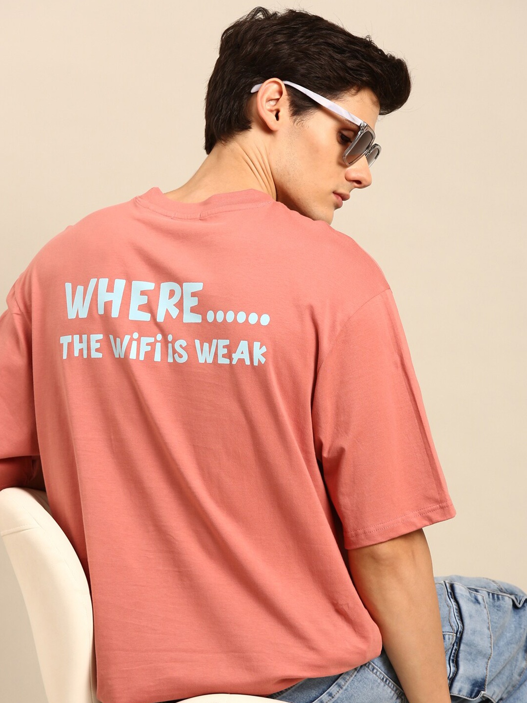 

recast Typography Printed Bio Finish Oversized T-shirt, Pink