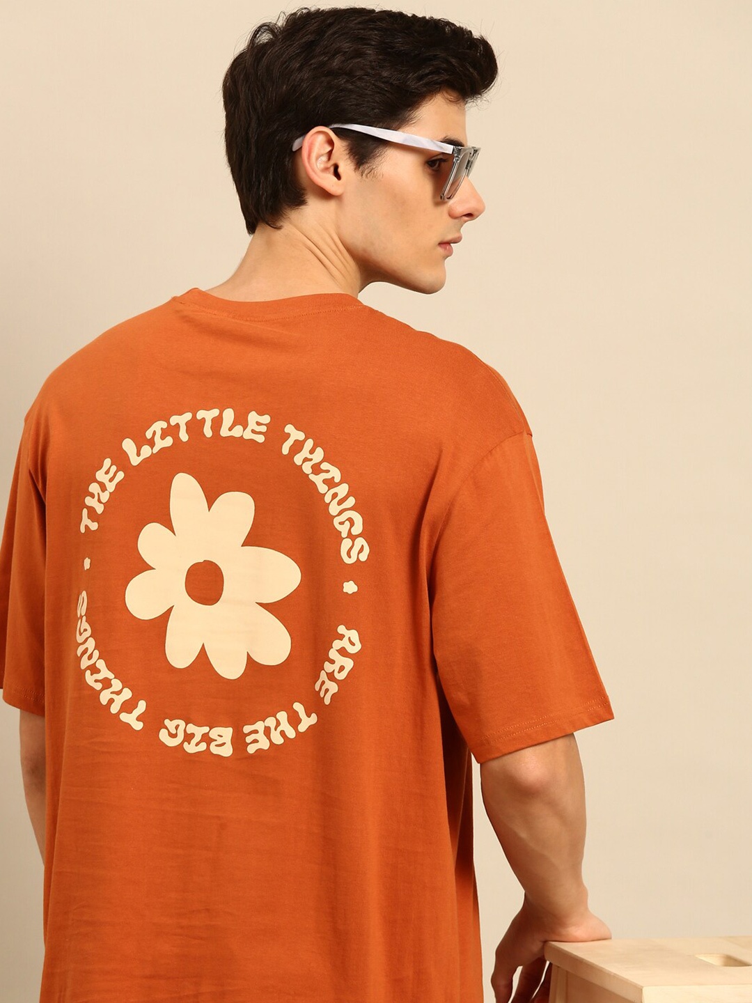 

recast Typography Printed Drop-Shoulder Sleeves Bio Finish Oversized Pure Cotton T-shirt, Brown