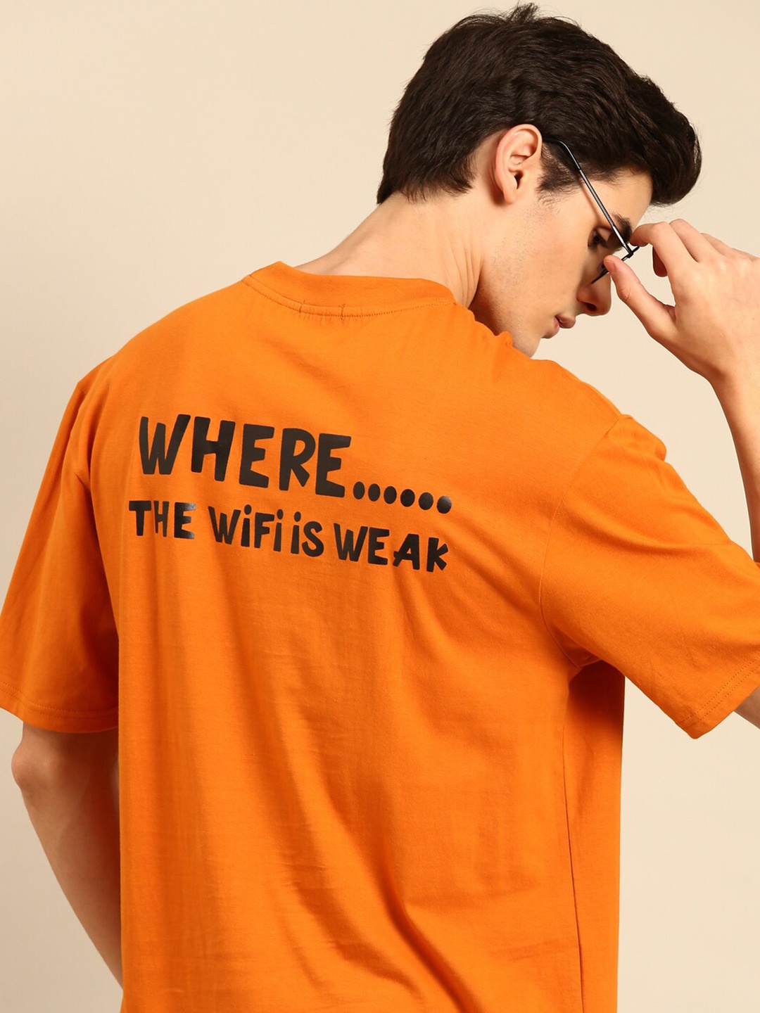 

recast Typography Printed Cotton Oversized Bio Finish T-shirt, Orange