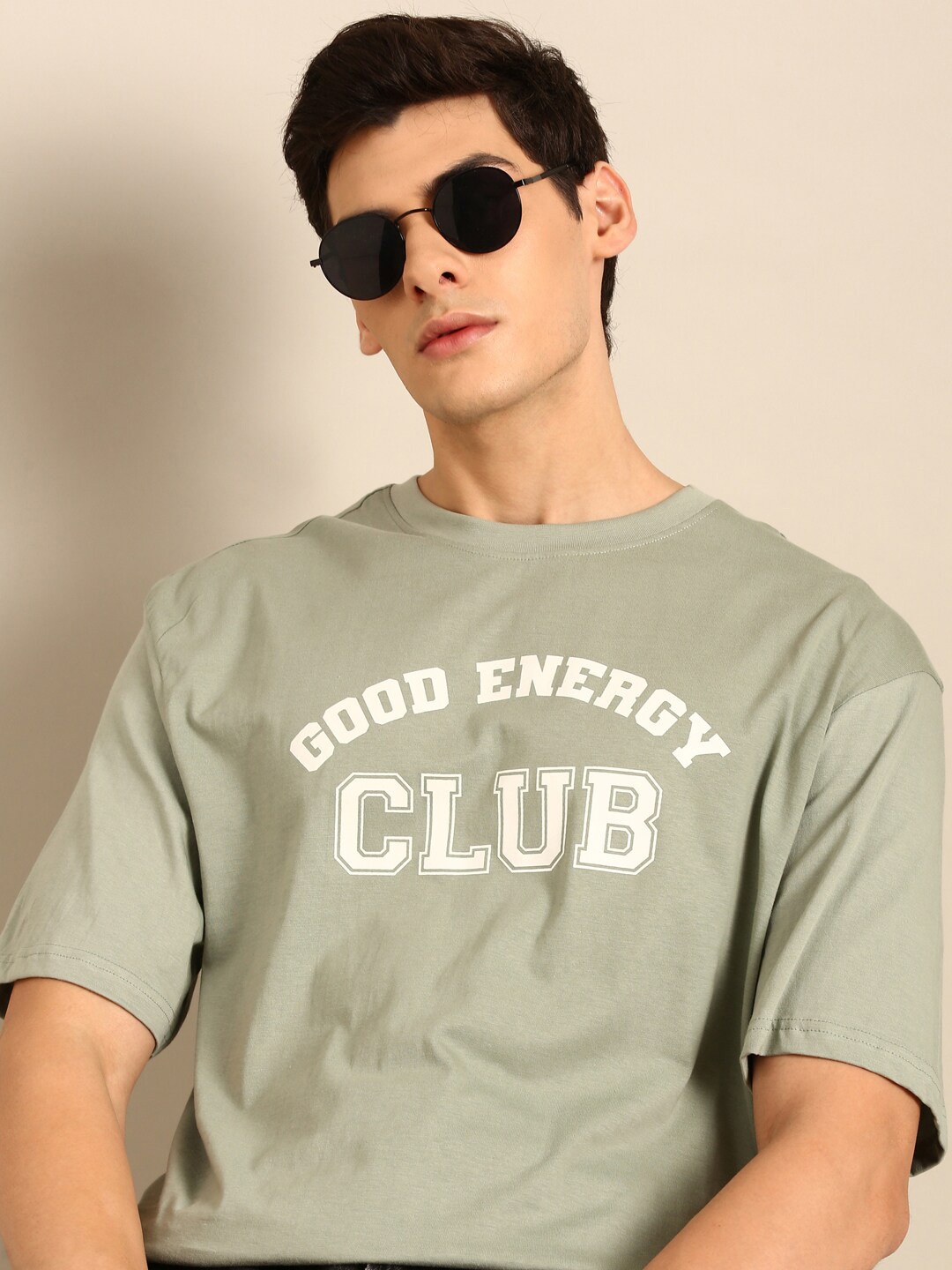 

recast Typography Printed Bio Finish Oversized T-shirt, Green
