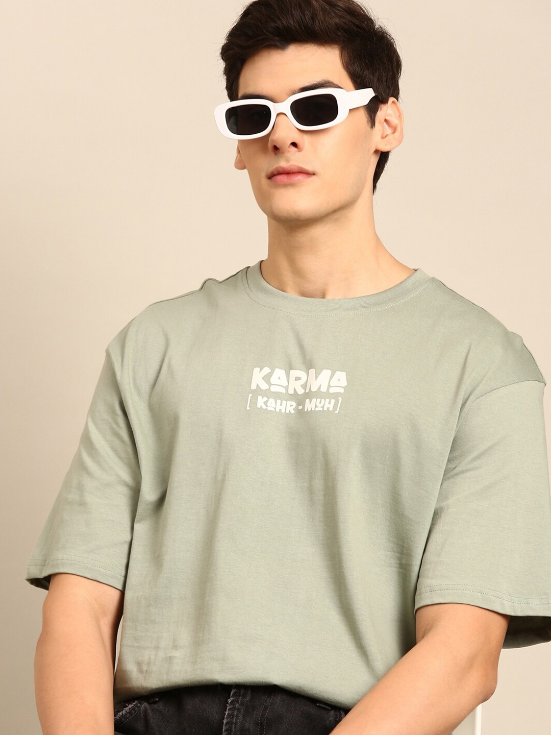 

recast Typography Printed Bio Finish Oversized T-shirt, Green