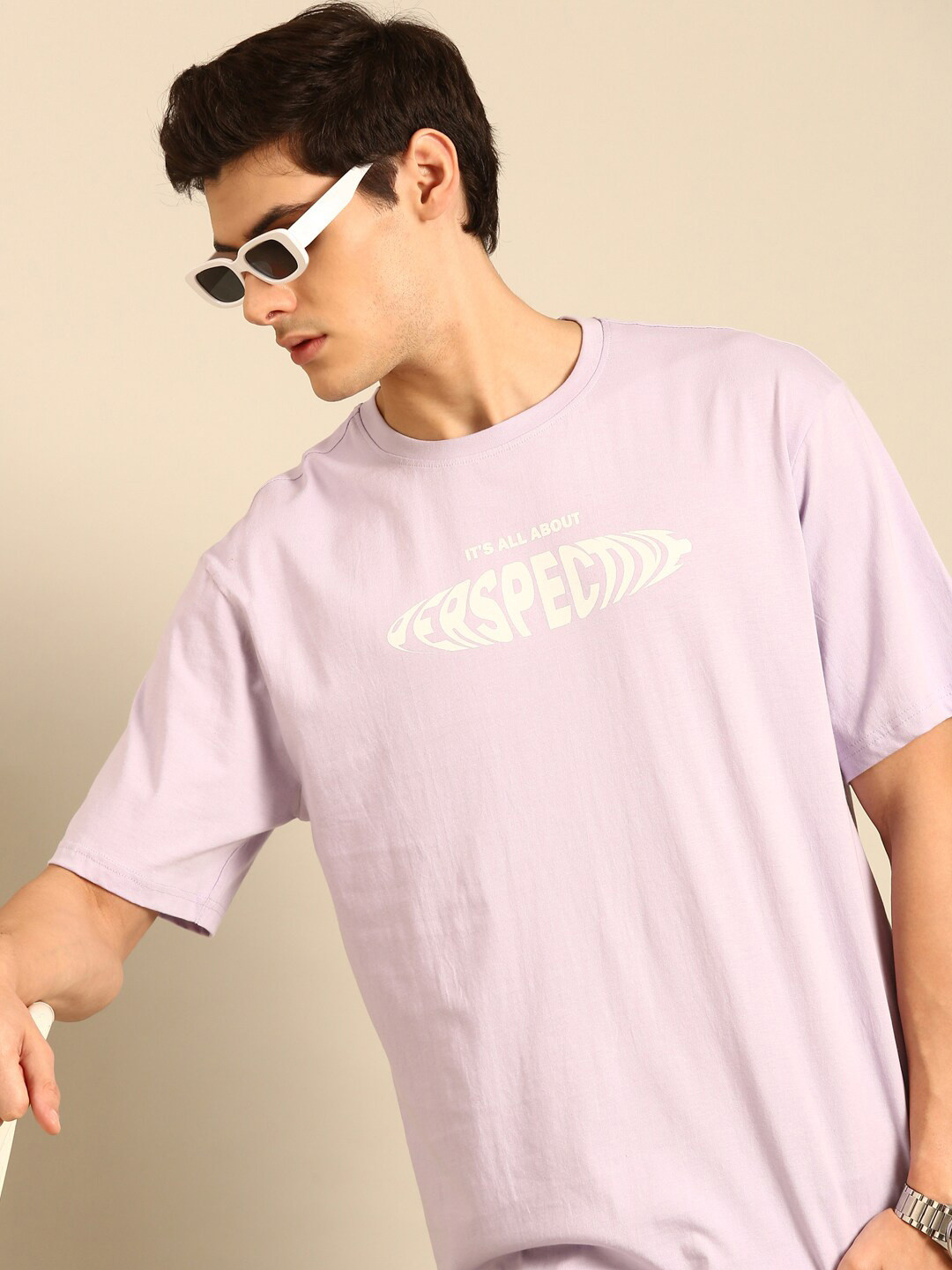 

recast Typography Printed Cotton Oversized Bio Finish T-shirt, Purple