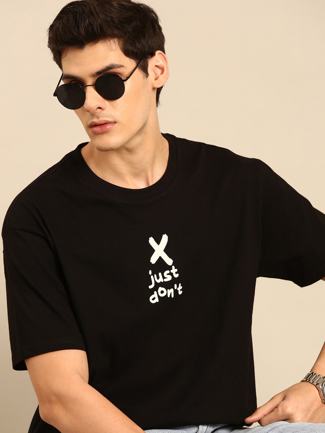 recast Typography Printed Bio Finish Oversized T-shirt, Black
