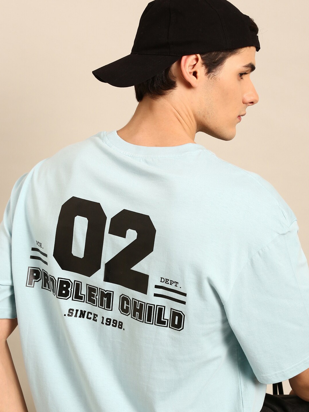 

recast Typography Printed Bio Finish Oversized Cotton T-shirt, Blue