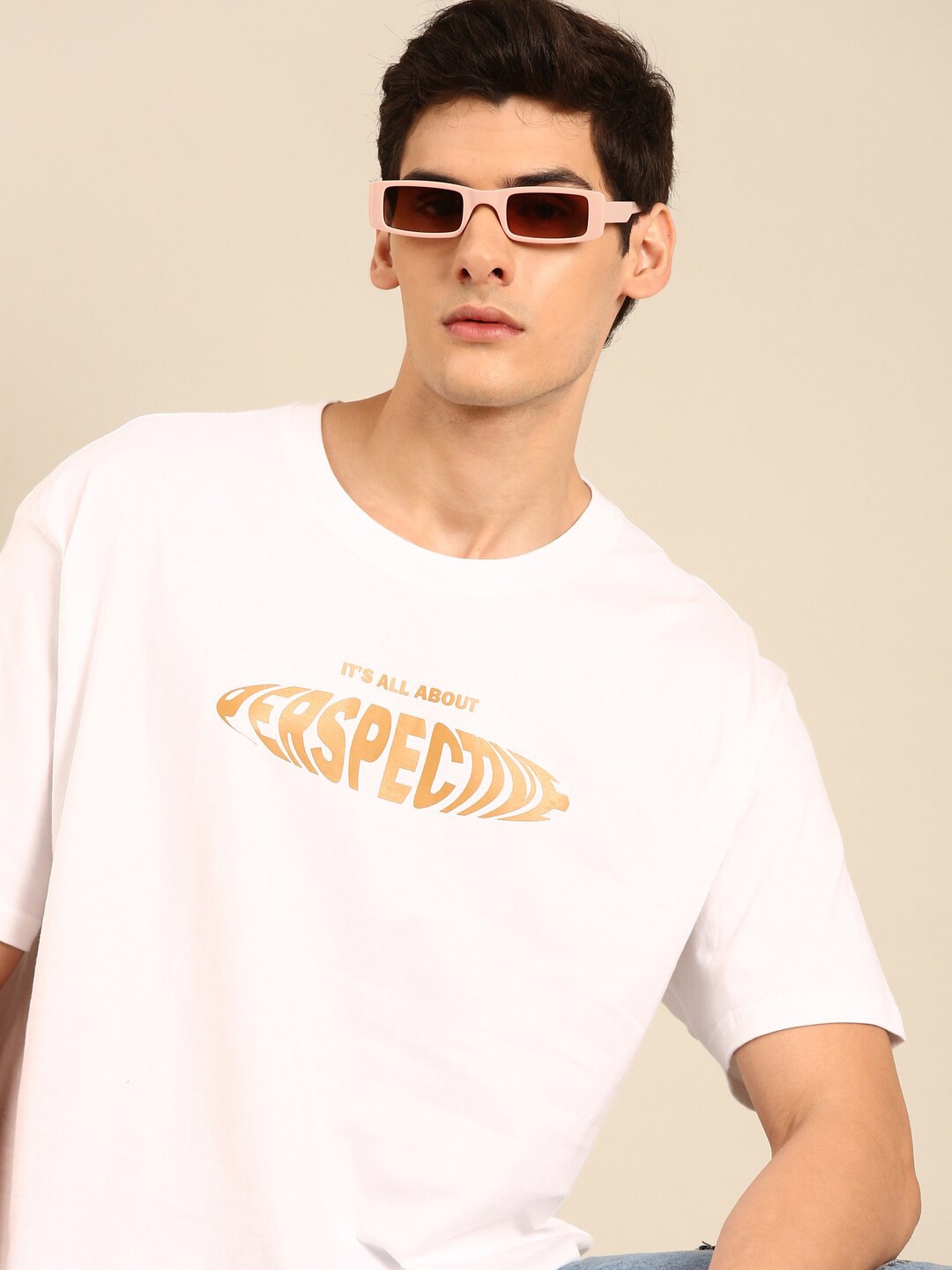 

recast Typography Printed Cotton Oversized Bio Finish T-shirt, White