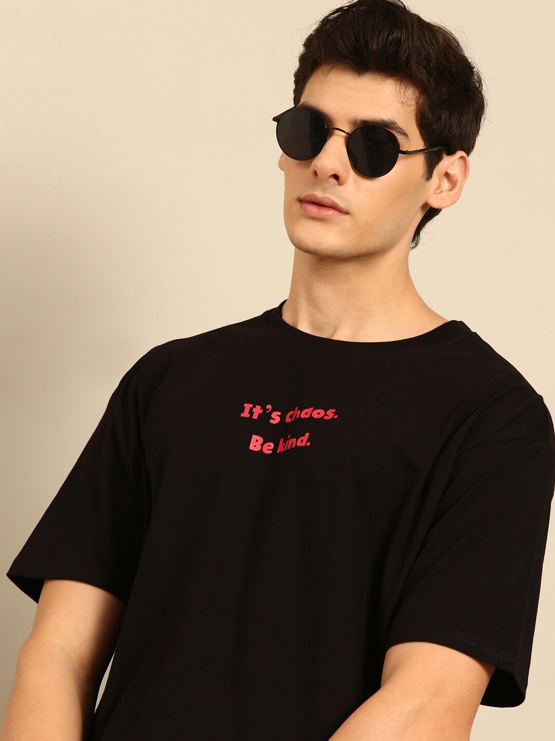 

recast Bio Finish Typography Printed Pure Cotton Oversized T-Shirt, Black
