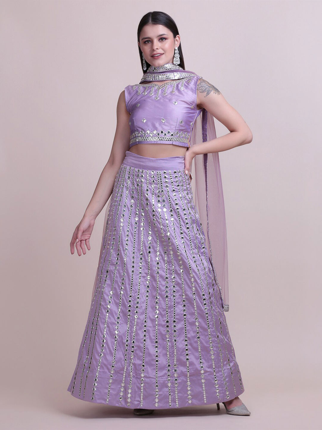

KALINI Embroidered Thread Work Semi-Stitched Lehenga & Unstitched Blouse With Dupatta, Purple
