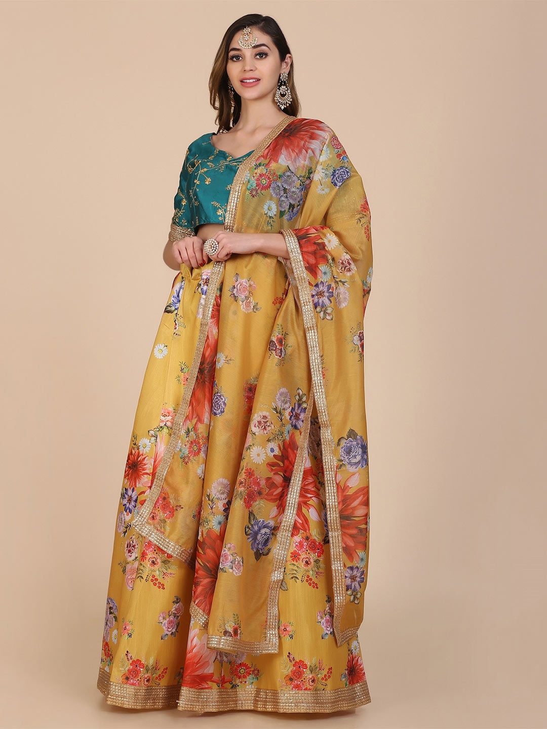 

KALINI Embroidered Semi-Stitched Lehenga & Unstitched Blouse With Dupatta, Yellow
