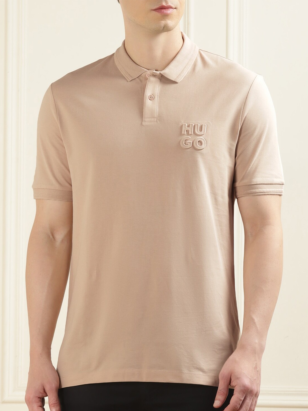 

HUGO Slim Fit Polo Collar Short Sleeve Cotton T-shirt, Beige