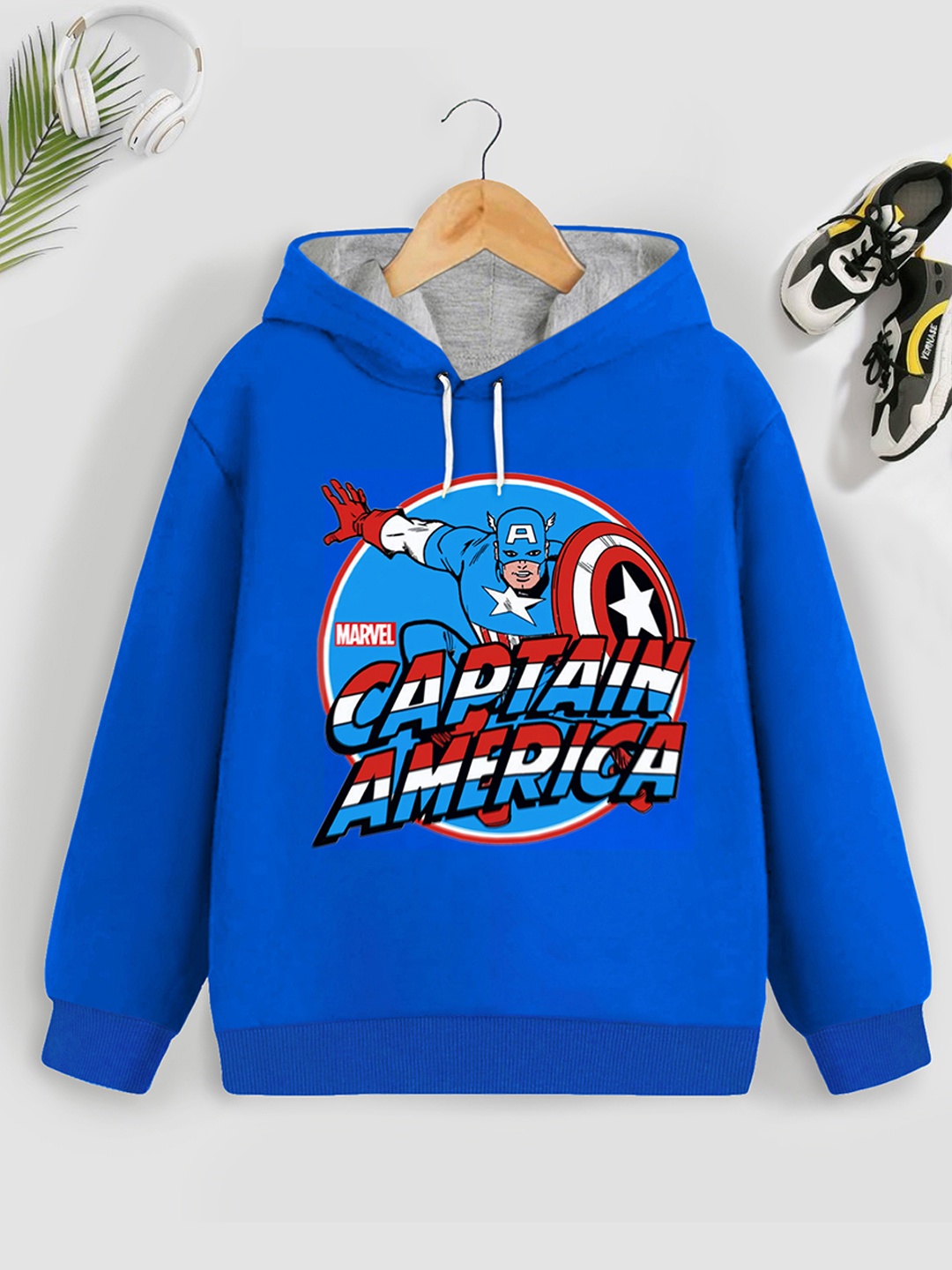 

YK Marvel Boys Captain America Printed Hooded Pullover, Blue