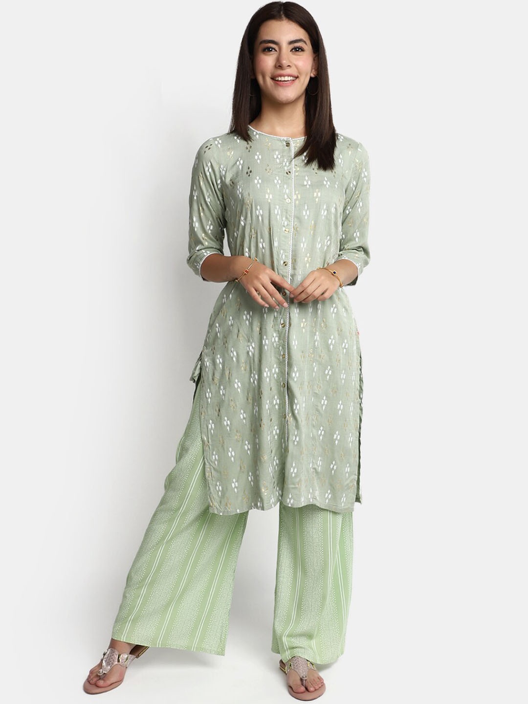 

V-Mart Ethnic Motifs Printed Straight Kurta, Green