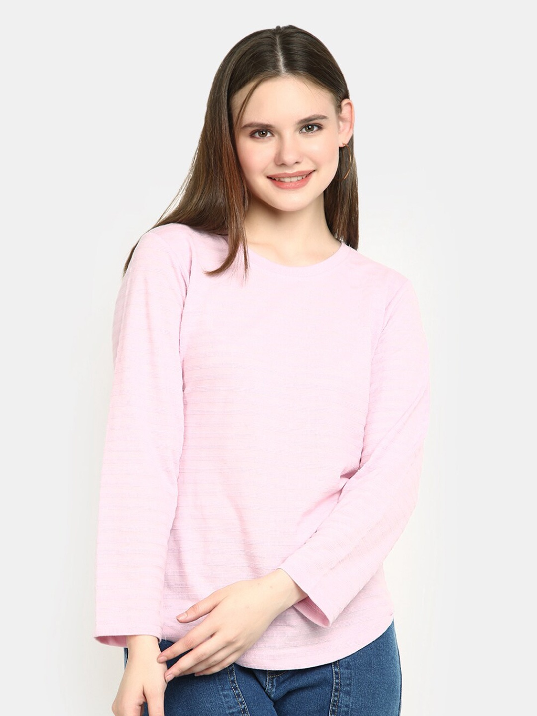 

V-Mart Striped Cotton Casual T-Shirt, Pink