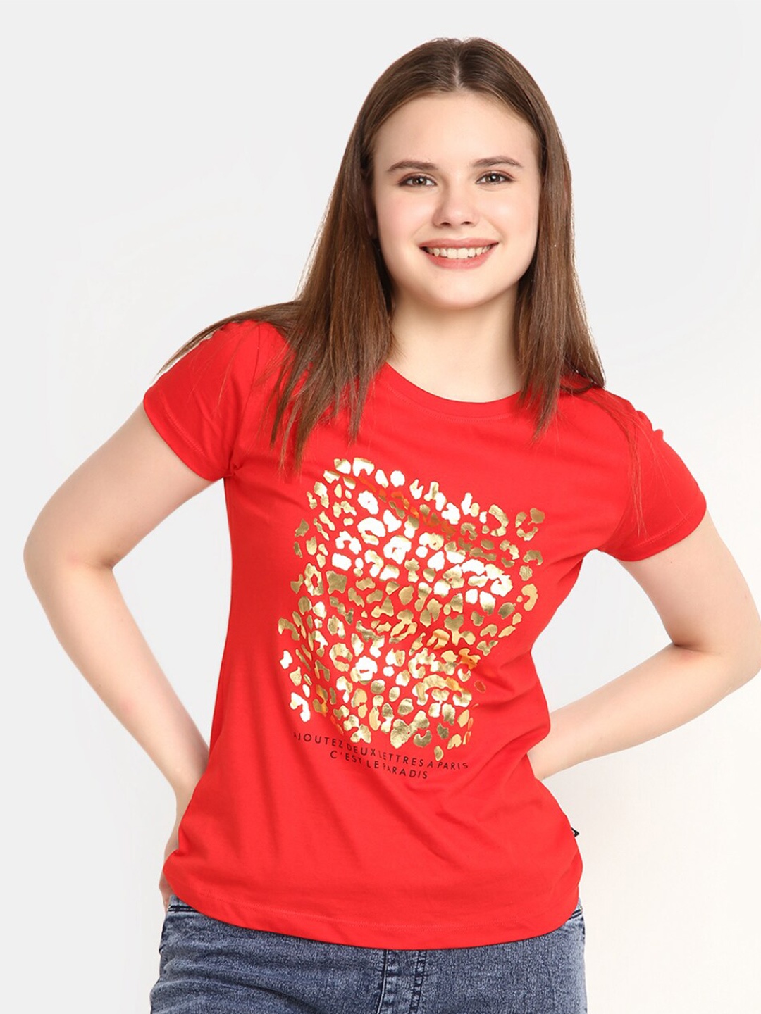 

V-Mart Abstract Printed Cotton Casual T-Shirt, Red