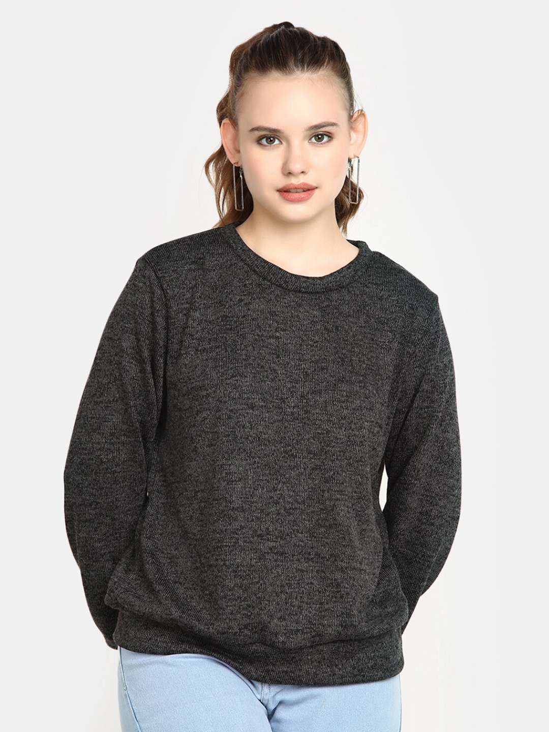 

V-Mart Round Neck Cotton Pullover Sweatshirts, Black