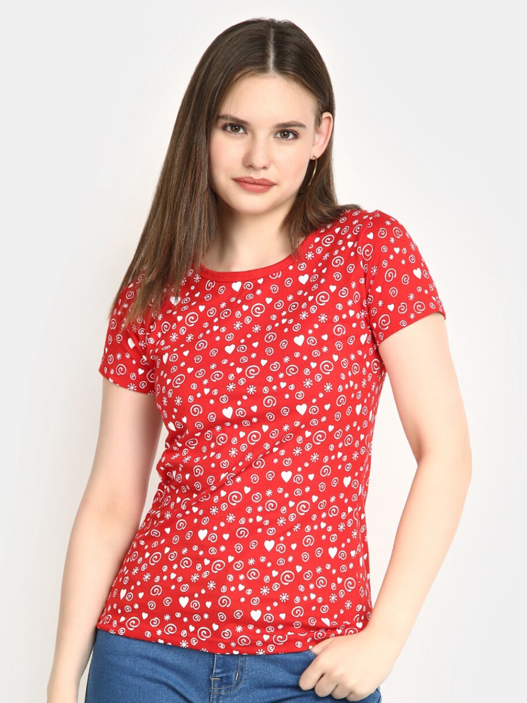 

V-Mart Conversational Printed Cotton Casual T-Shirt, Red