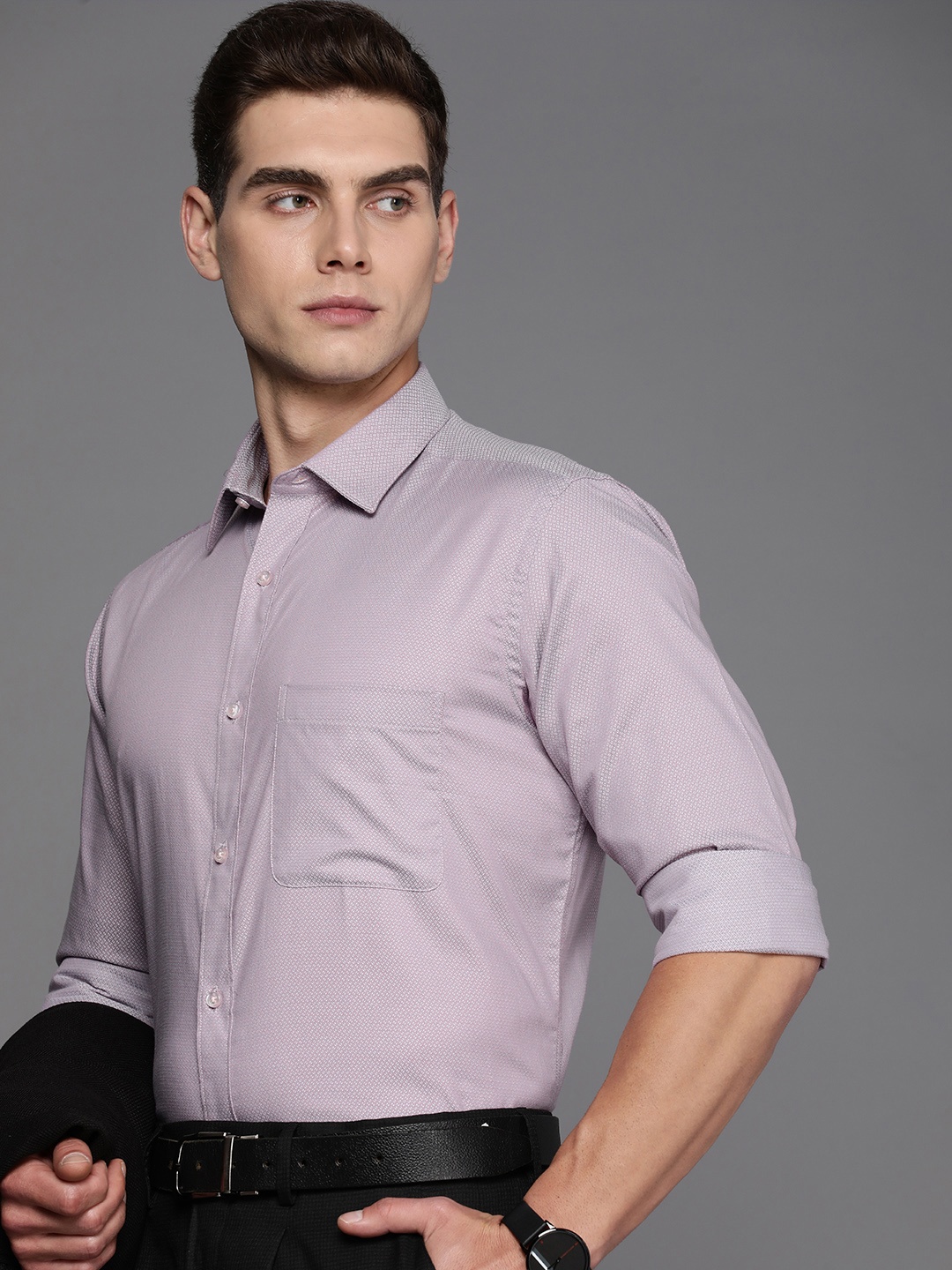 

Raymond Pure Cotton Self Design Slim Fit Textured Formal Shirt, Violet