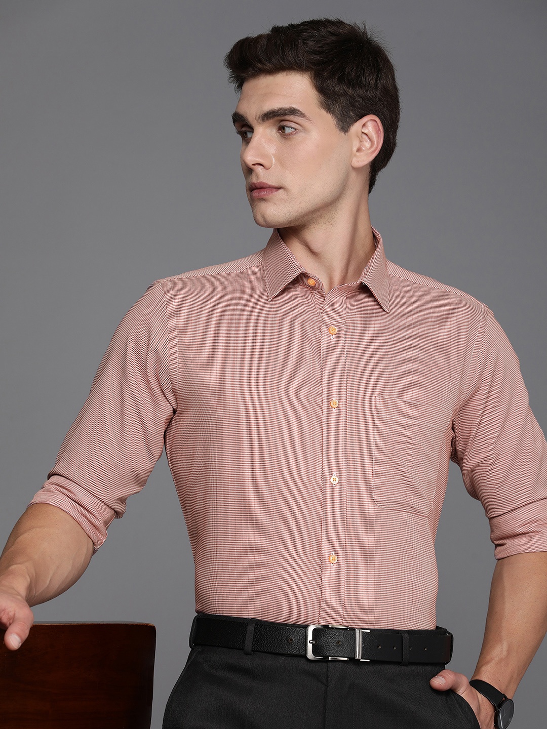 

Raymond Pure Cotton Self Design Slim Fit Textured Formal Shirt, Maroon
