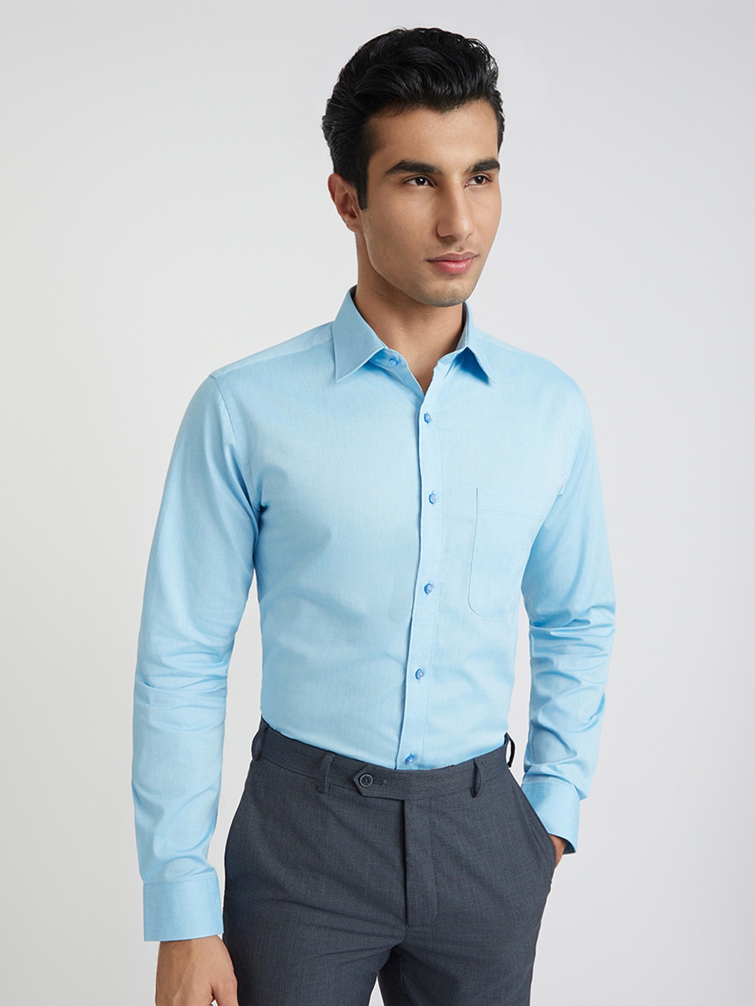 

Raymond Slim Fit Self Design Pure Cotton Formal Shirt, Blue