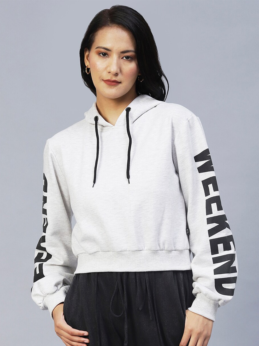 

Rigo Women Printed Fleece Casual Hooded Pullover Sweatshirt, Off white