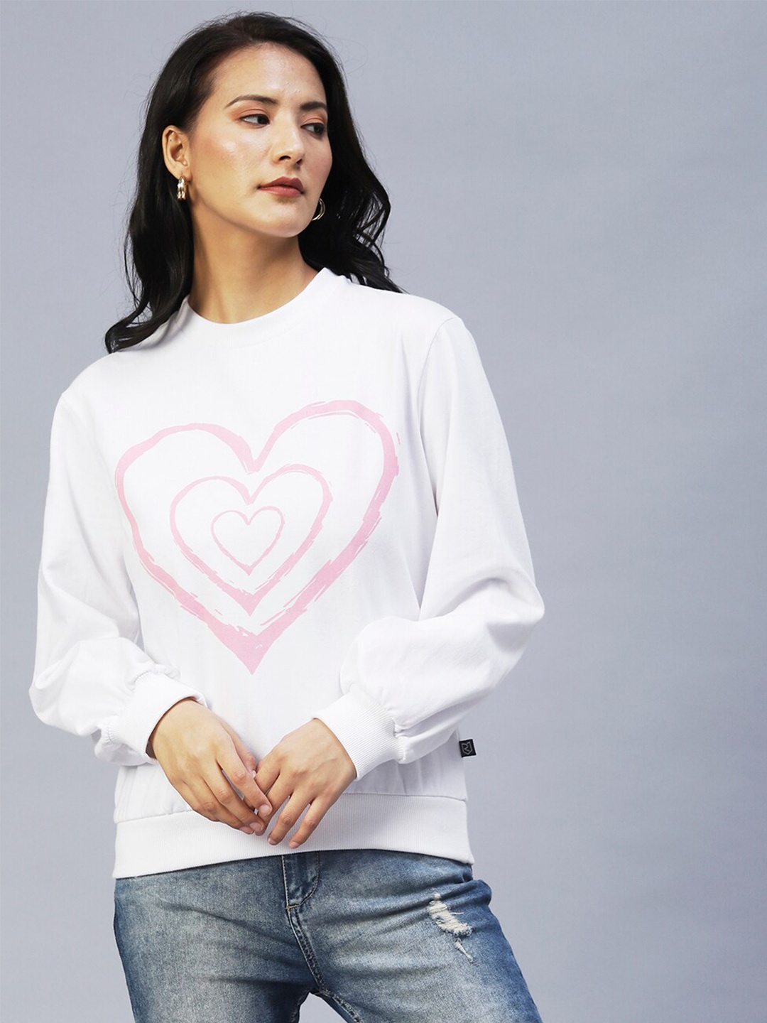 

Rigo Women Printed Fleece Casual Pullover Sweatshirt, White