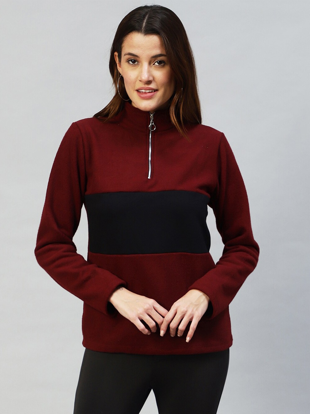 

Rigo Women Pullover Colourblocked Sweatshirt, Maroon
